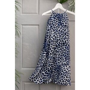 Vince Camuto Blue Leopard Halter Mini Dress XS Animal Print Sleeveless Shift
